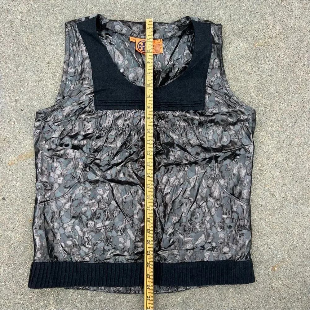 Tory Burch Claire Metallic Black Cheetah Sleeveless Knit Top Shirt Sz 14